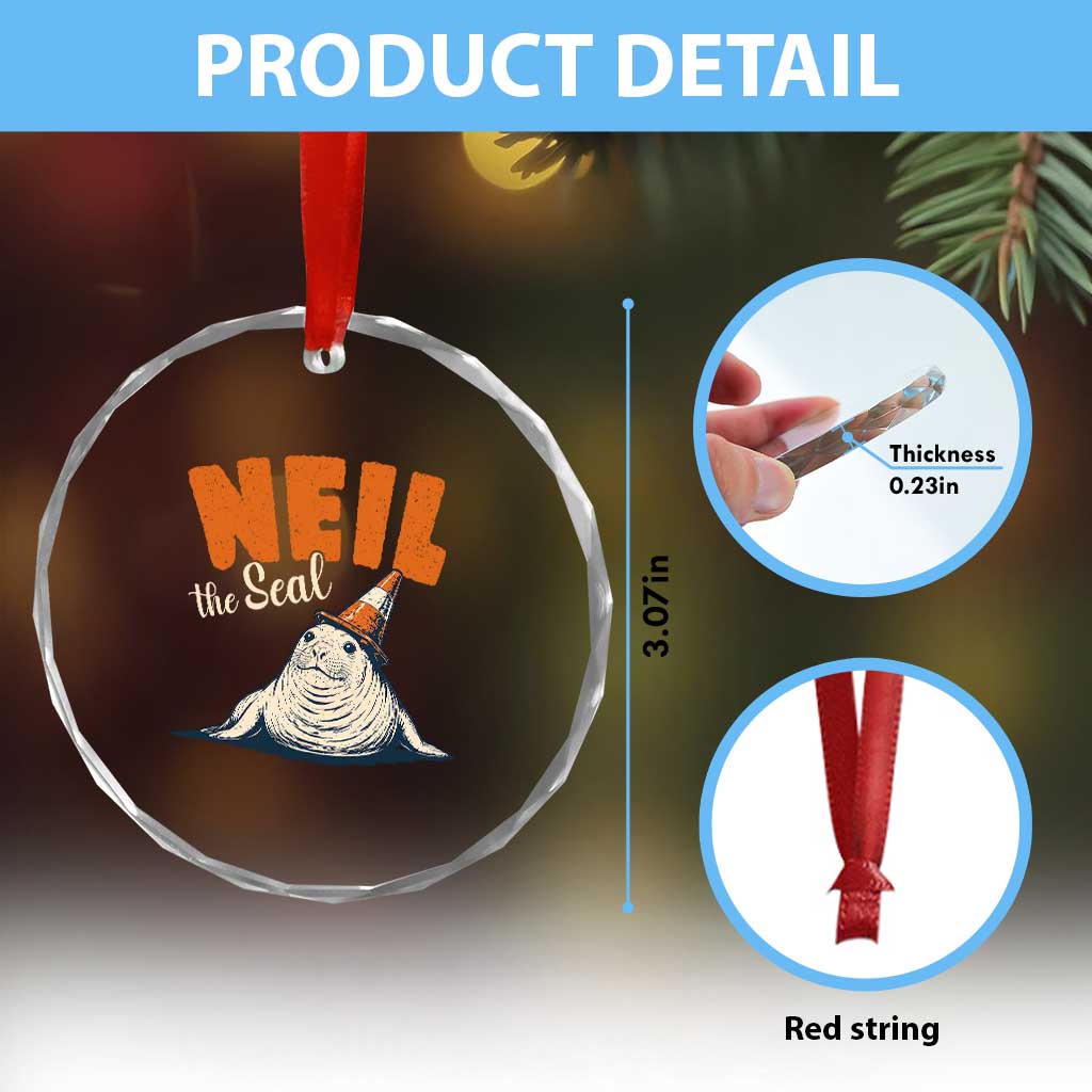 Vintage Neil the Seal Wearing Traffic Cone Hat Meme Crystal Glass Ornament Cute Retro Viral Chaotic Southern Elephant Seal