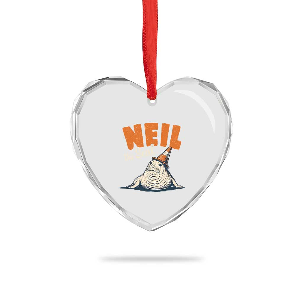 Vintage Neil the Seal Wearing Traffic Cone Hat Meme Heart Crystal Glass Ornament Cute Retro Viral Chaotic Southern Elephant Seal