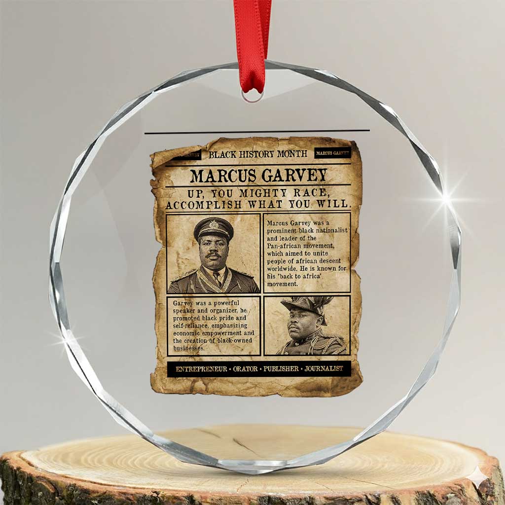 Vintage Newspaper Marcus Garvey Crystal Glass Ornament Up You Mighty Race Quote