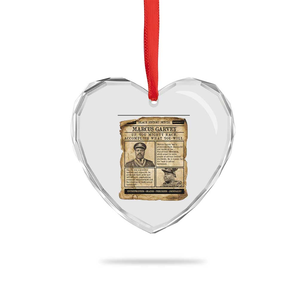 Vintage Newspaper Marcus Garvey Heart Crystal Glass Ornament Up You Mighty Race Quote