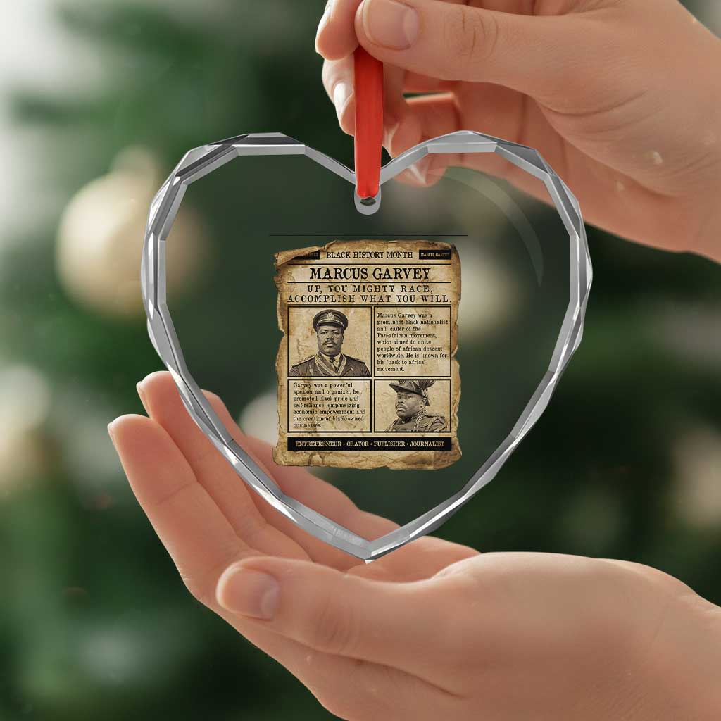 Vintage Newspaper Marcus Garvey Heart Crystal Glass Ornament Up You Mighty Race Quote