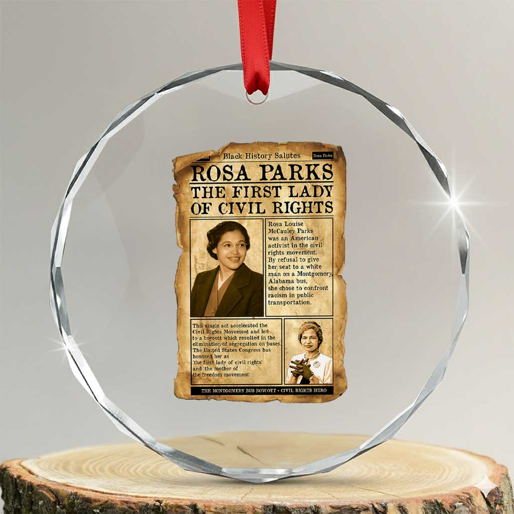 Vintage Newspaper Rosa Parks Crystal Glass Ornament Civil Rights Hero