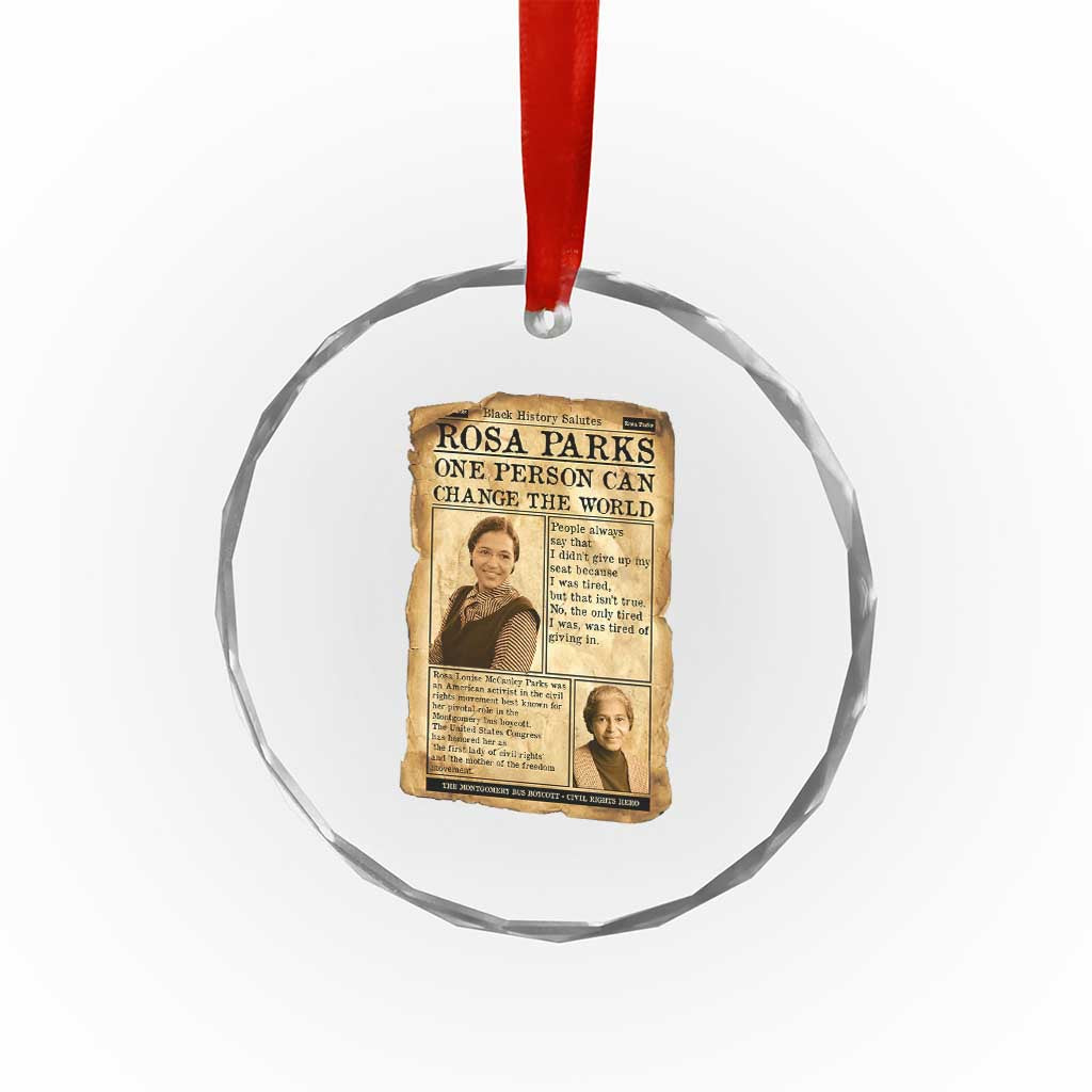 Vintage Newspaper Rosa Parks Crystal Glass Ornament One Person Can Change The World Quote