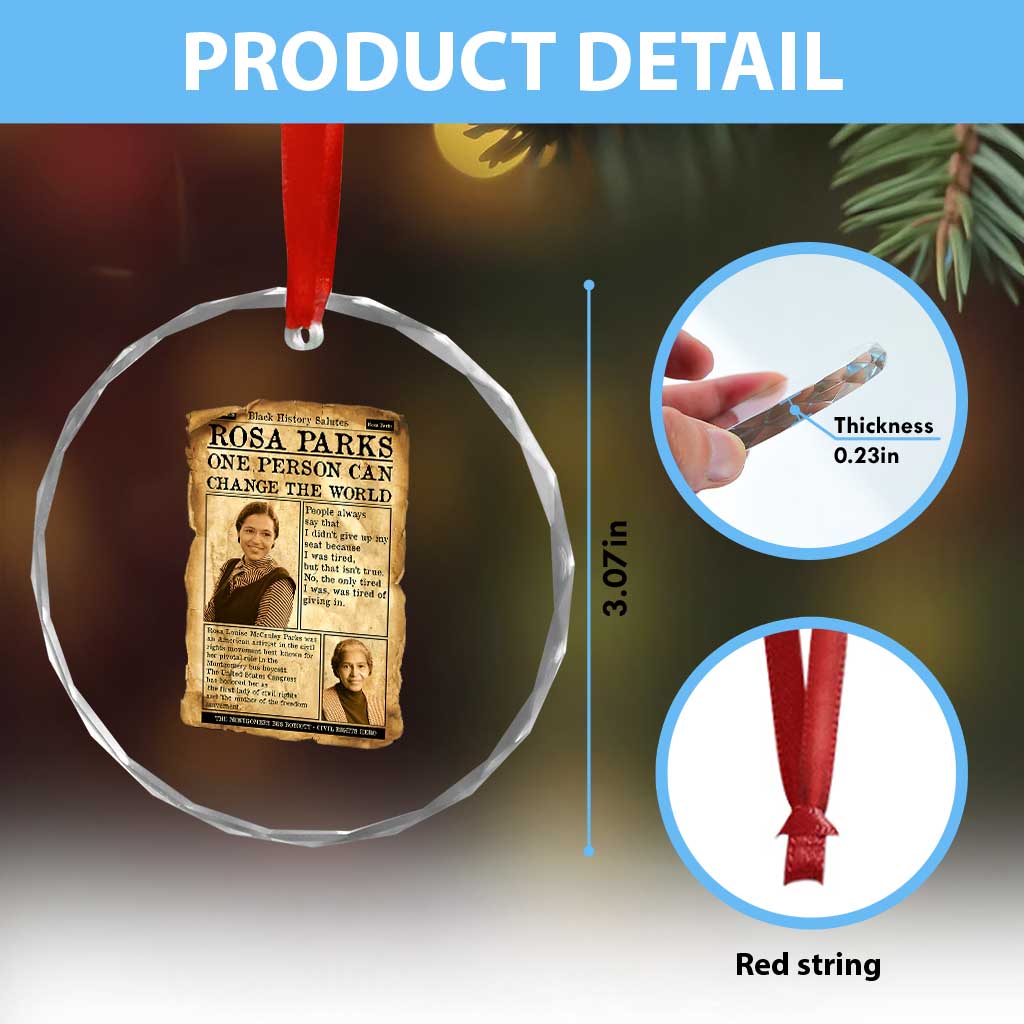 Vintage Newspaper Rosa Parks Crystal Glass Ornament One Person Can Change The World Quote