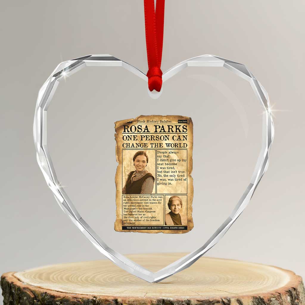 Vintage Newspaper Rosa Parks Heart Crystal Glass Ornament One Person Can Change The World Quote