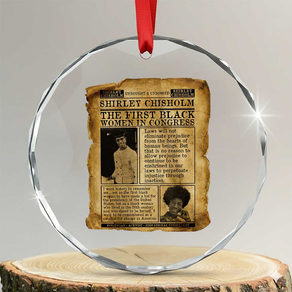 Vintage Newspaper Shirley Chisholm Crystal Glass Ornament First Black Woman In Congress