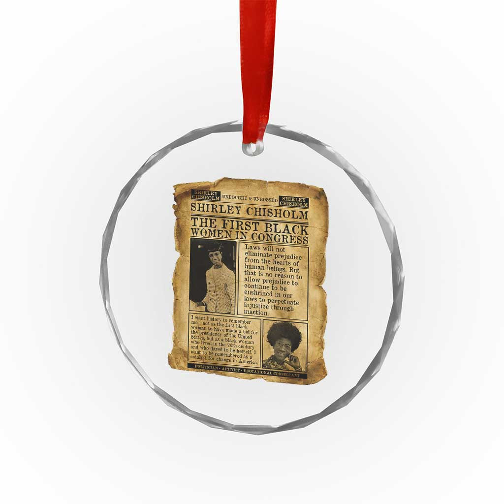 Vintage Newspaper Shirley Chisholm Crystal Glass Ornament First Black Woman In Congress