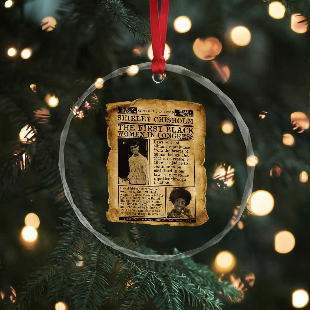Vintage Newspaper Shirley Chisholm Crystal Glass Ornament First Black Woman In Congress
