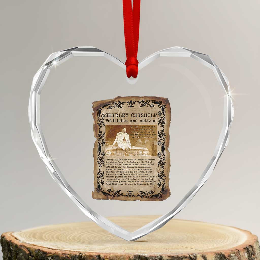 Vintage Newspaper Shirley Chisholm Heart Crystal Glass Ornament Black History Month Gift