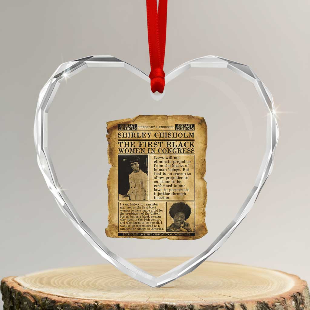 Vintage Newspaper Shirley Chisholm Heart Crystal Glass Ornament First Black Woman In Congress