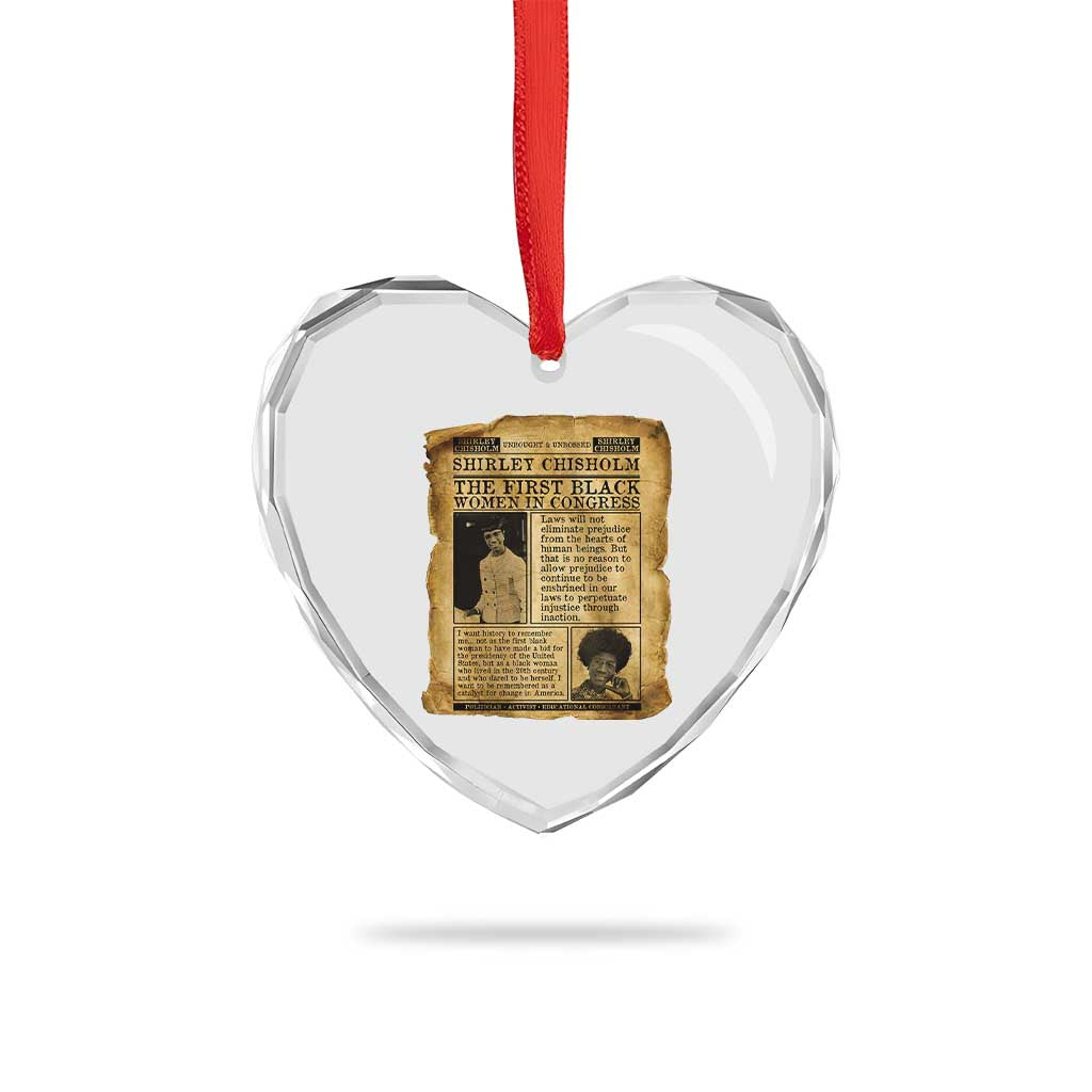 Vintage Newspaper Shirley Chisholm Heart Crystal Glass Ornament First Black Woman In Congress