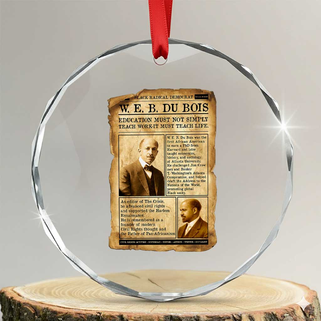 Vintage Newspaper W E B Du Bois Crystal Glass Ornament African American Scholar