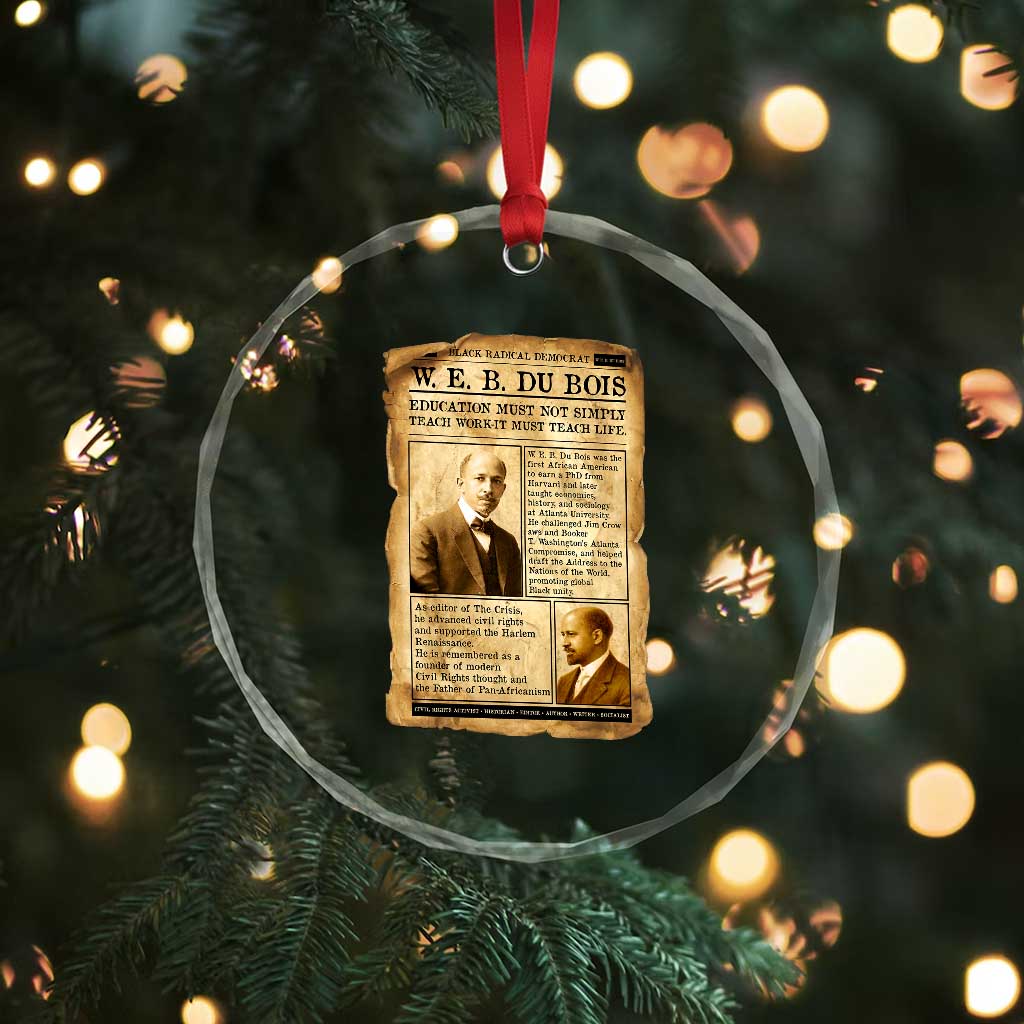 Vintage Newspaper W E B Du Bois Crystal Glass Ornament African American Scholar