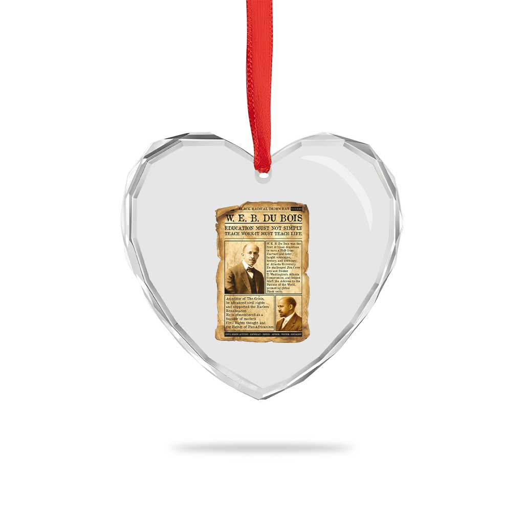 Vintage Newspaper W E B Du Bois Heart Crystal Glass Ornament African American Scholar