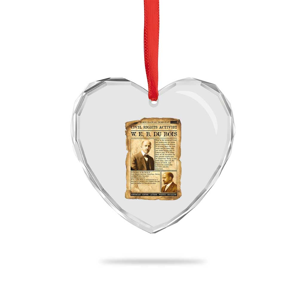 Vintage Newspaper W E B Du Bois Heart Crystal Glass Ornament Civil Rights History