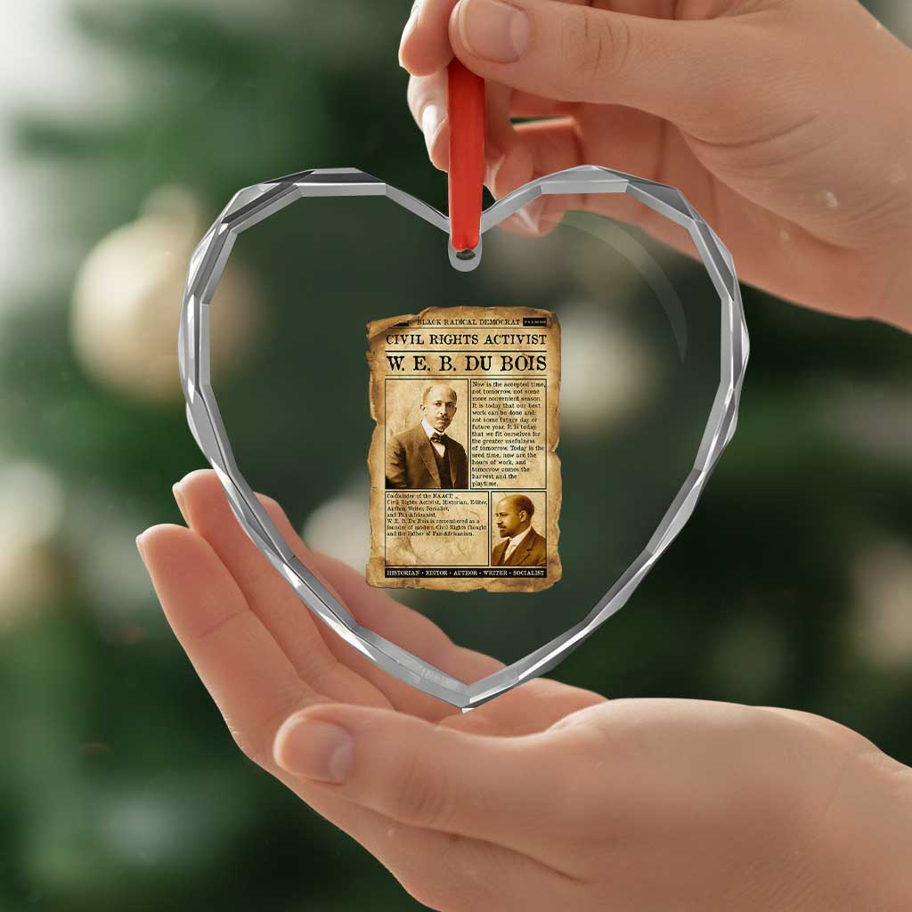 Vintage Newspaper W E B Du Bois Heart Crystal Glass Ornament Civil Rights History