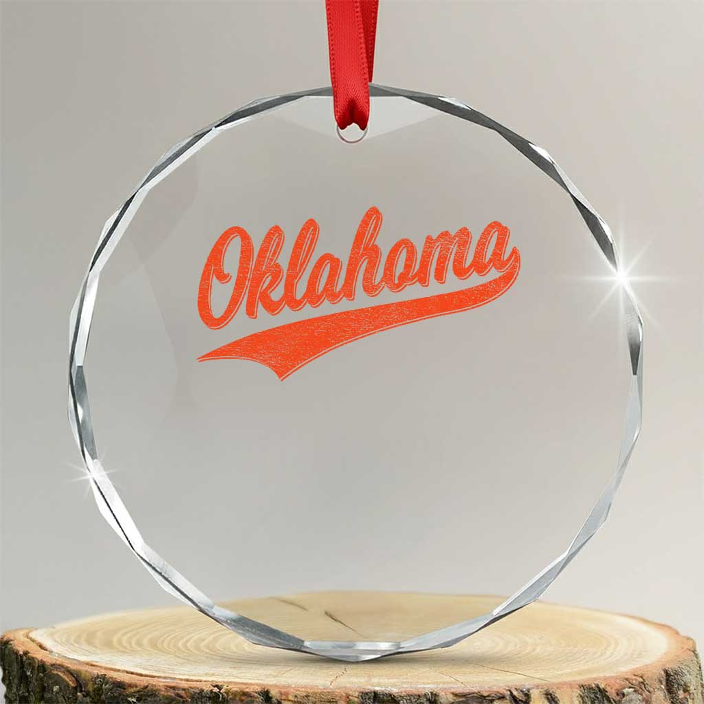Vintage Oklahoma Orange Throwback Distressed Crystal Glass Ornament Retro Classic OK State Pride - Wonder Print Shop
