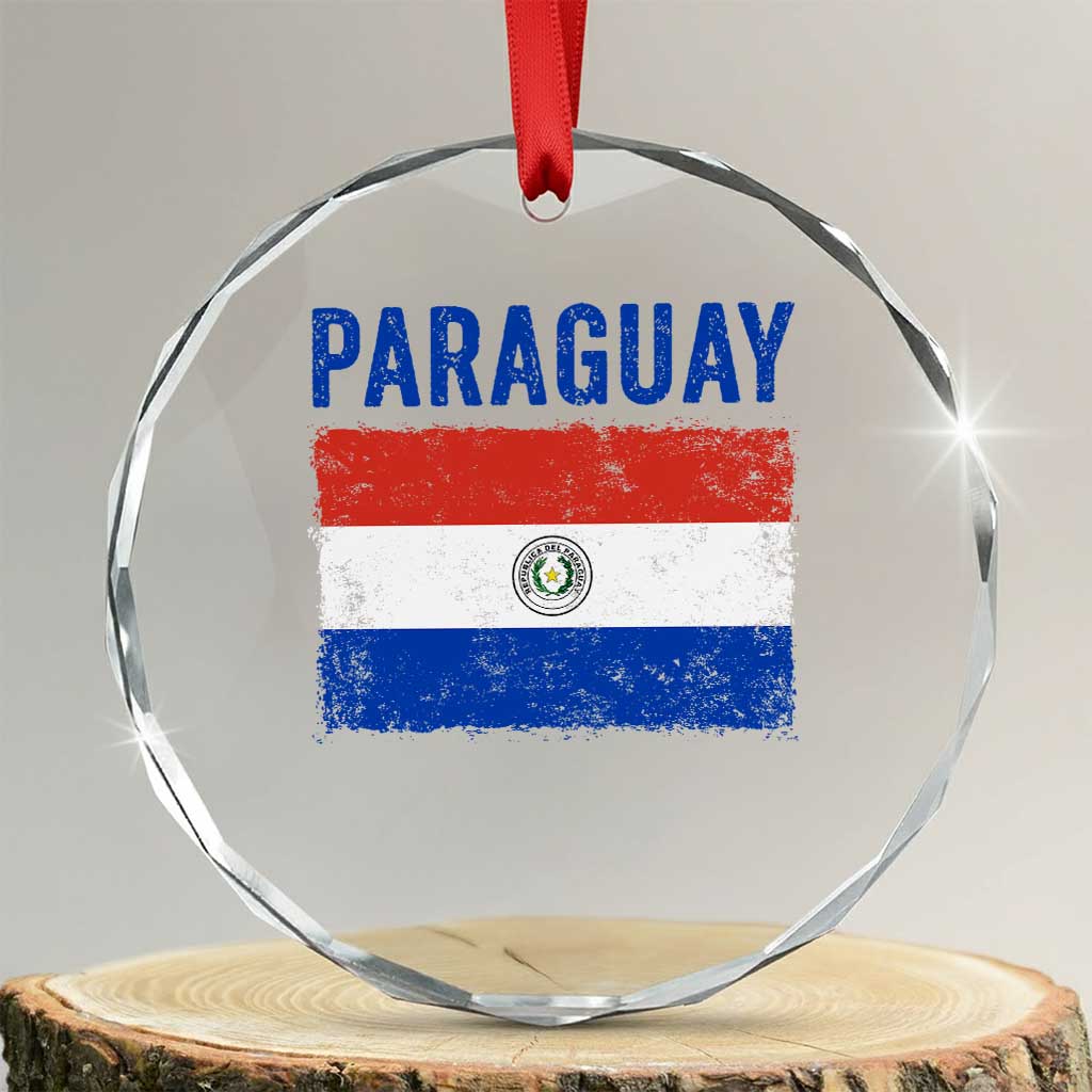 Vintage Paraguay Flag Distressed Paraguayan Pride Patriotic Soccer Fan Graphic Crystal Glass Ornament