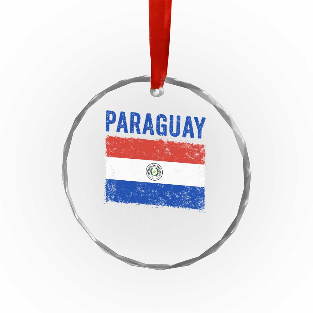 Vintage Paraguay Flag Distressed Paraguayan Pride Patriotic Soccer Fan Graphic Crystal Glass Ornament