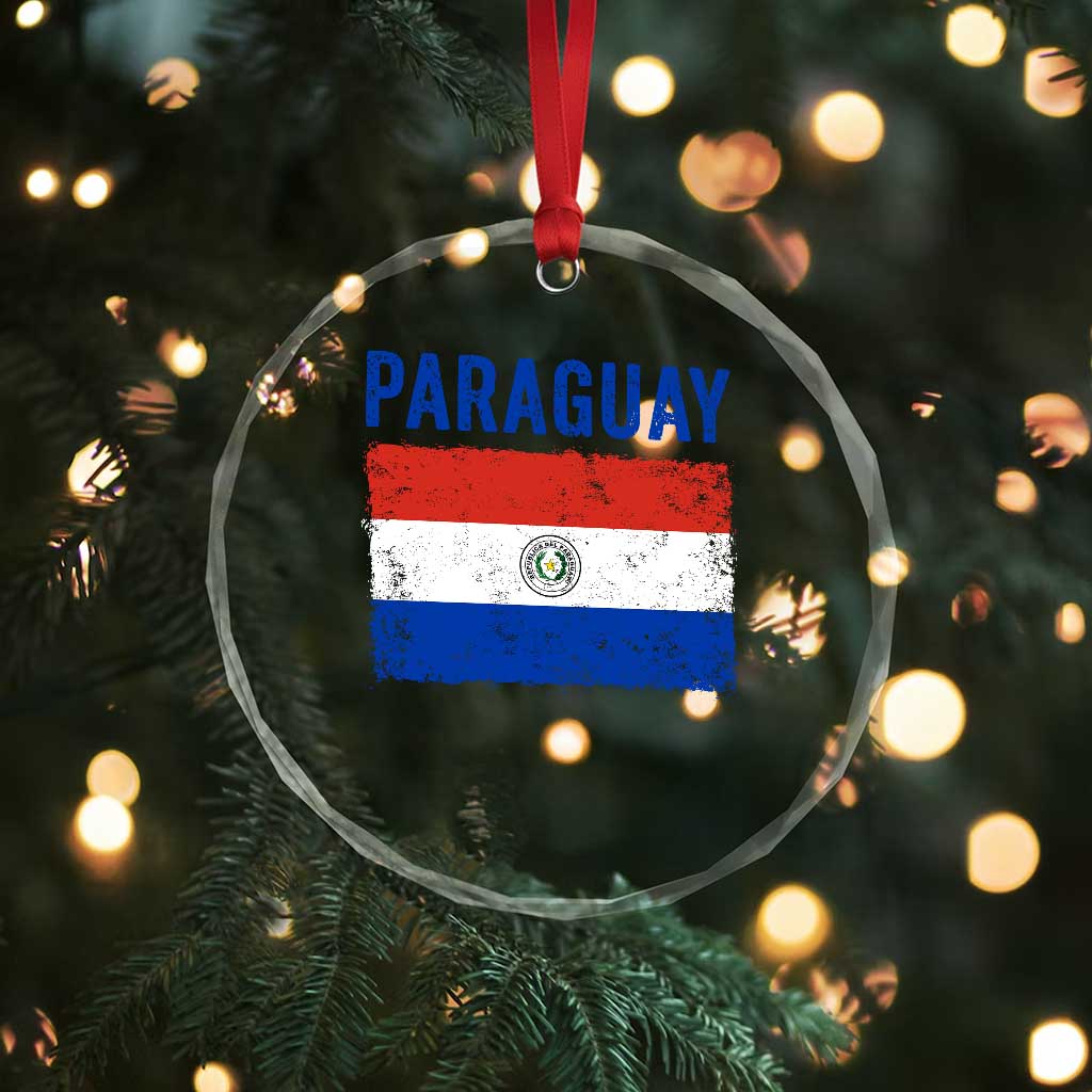 Vintage Paraguay Flag Distressed Paraguayan Pride Patriotic Soccer Fan Graphic Crystal Glass Ornament