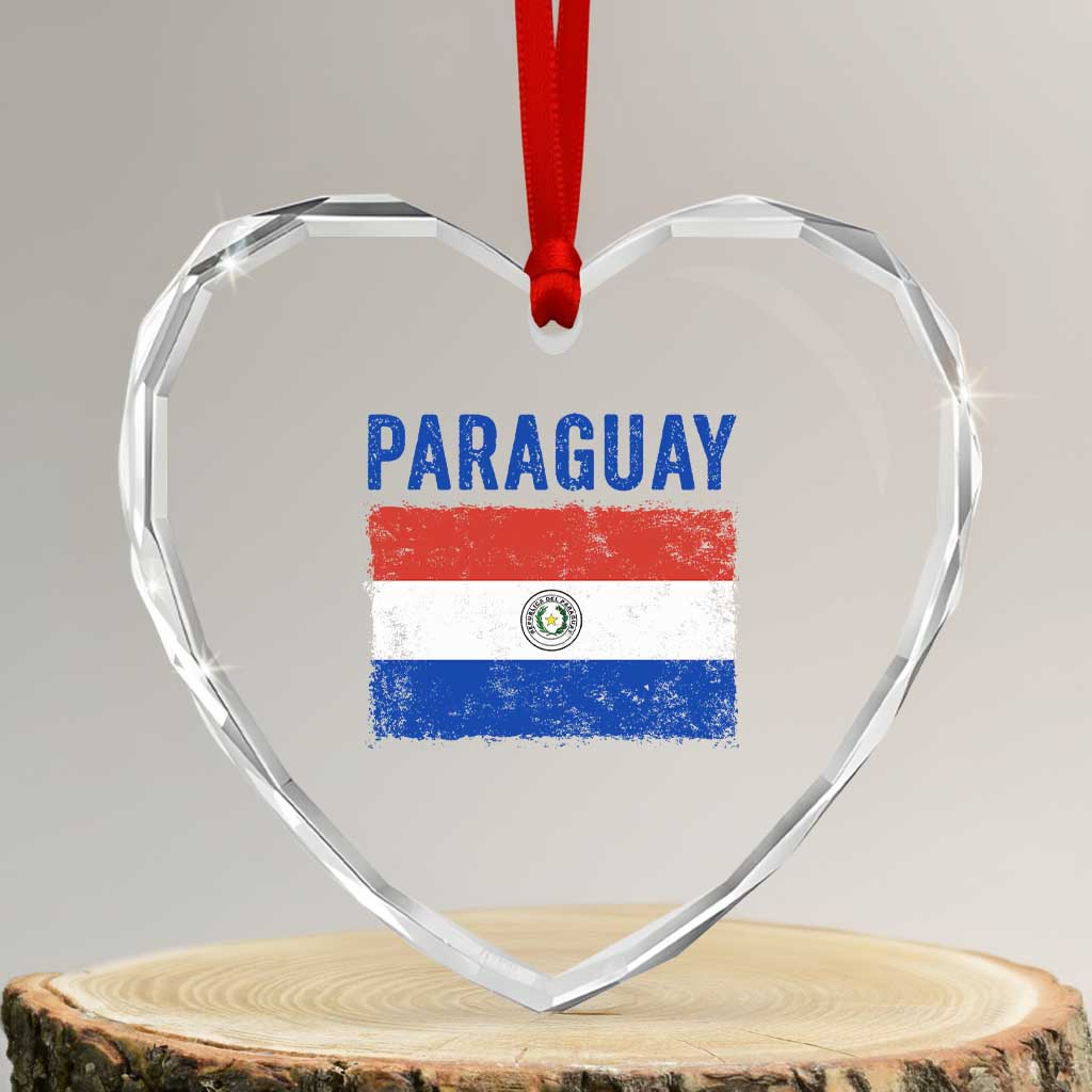 Vintage Paraguay Flag Distressed Paraguayan Pride Patriotic Soccer Fan Graphic Heart Crystal Glass Ornament