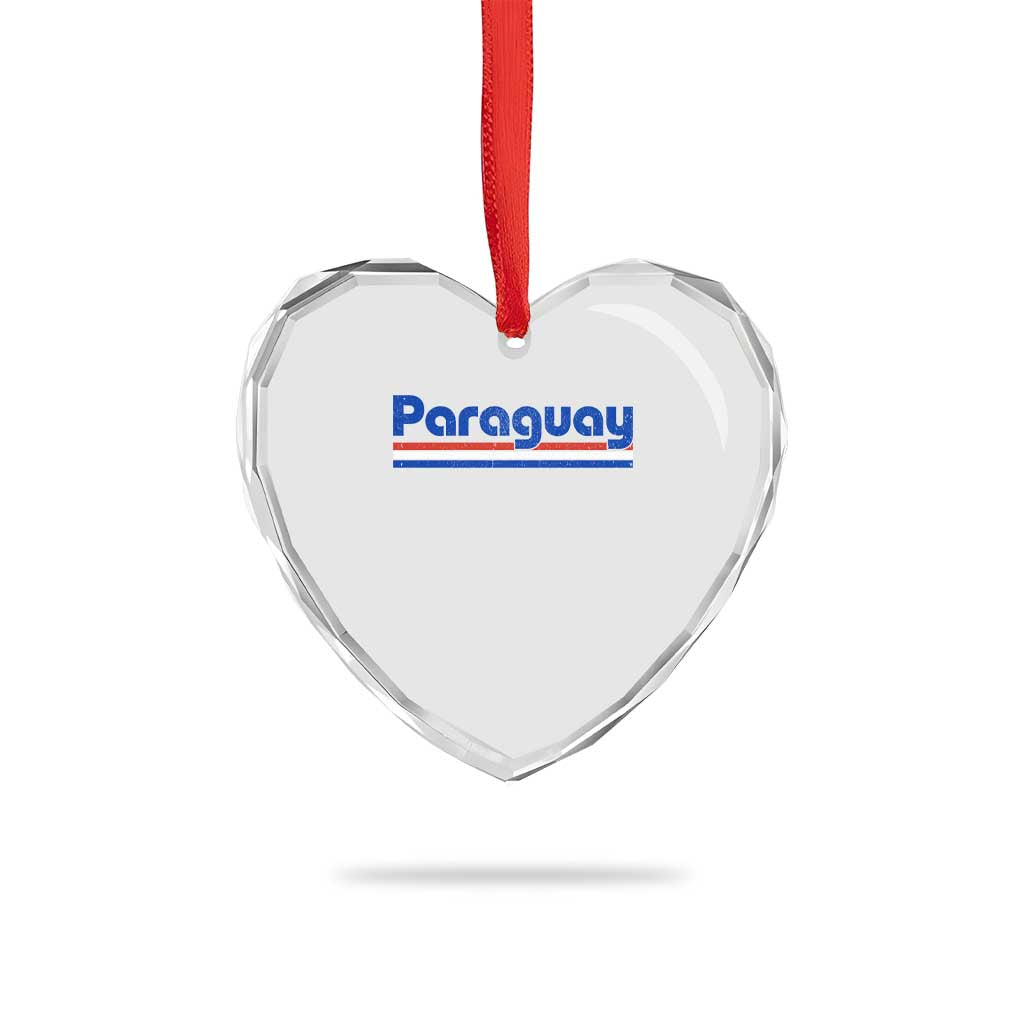 Vintage Paraguay Flag Heart Crystal Glass Ornament Retro Stripe Patriotic Paraguayan Pride Graphic