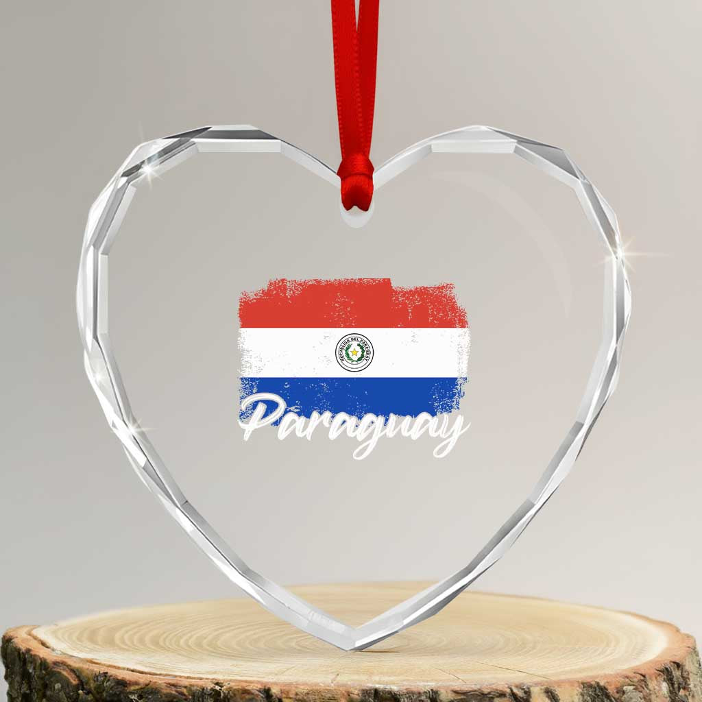 Vintage Paraguay Flag Paraguaya Heritage Pride Roots Heart Crystal Glass Ornament