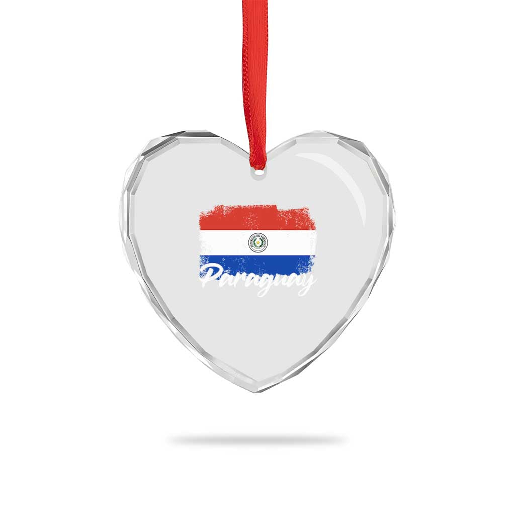 Vintage Paraguay Flag Paraguaya Heritage Pride Roots Heart Crystal Glass Ornament