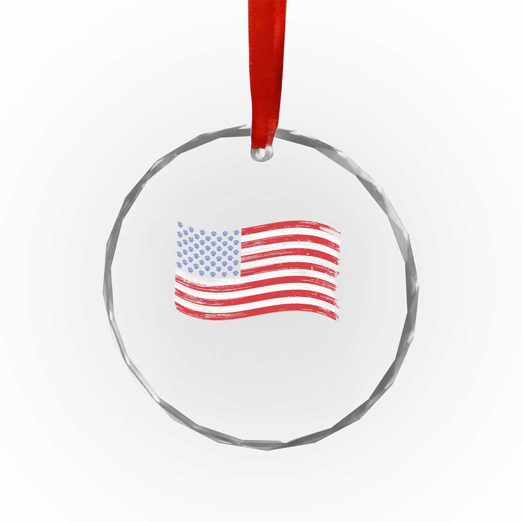Vintage Patriotic American Flag Dog And Cat Paw Crystal Glass Ornament Gift For Pet Lover