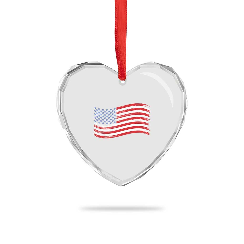 Vintage Patriotic American Flag Dog And Cat Paw Heart Crystal Glass Ornament Gift For Pet Lover