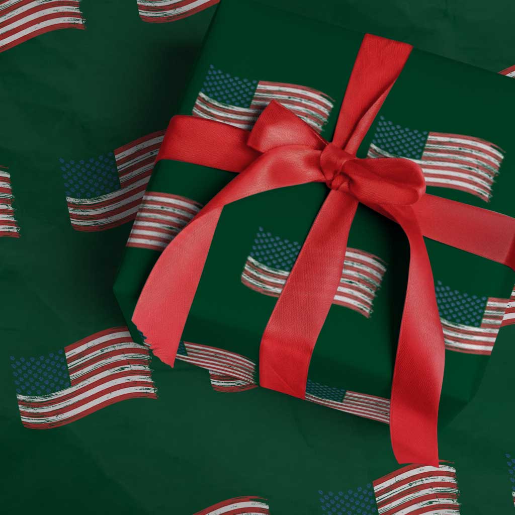 Vintage Patriotic American Flag Dog And Cat Paw Wrapping Paper Roll Gift For Pet Lover