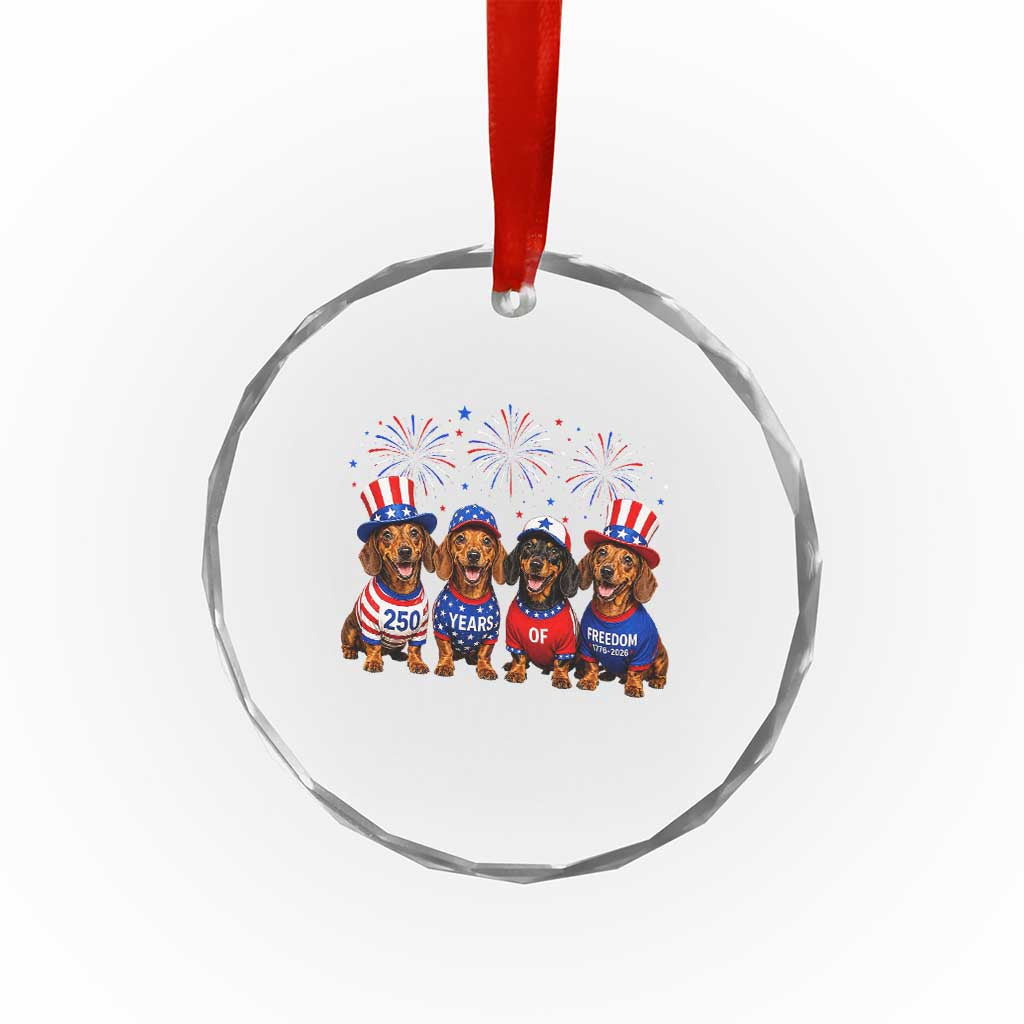 Vintage Patriotic Dachshund 250 Anniversary USA Crystal Glass Ornament Freedom 250 Years Weiner Dog Lovers Dad Mom
