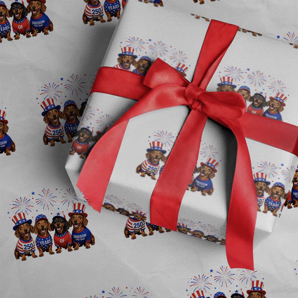 Vintage Patriotic Dachshund 250 Anniversary USA Wrapping Paper Roll Freedom 250 Years Weiner Dog Lovers Dad Mom