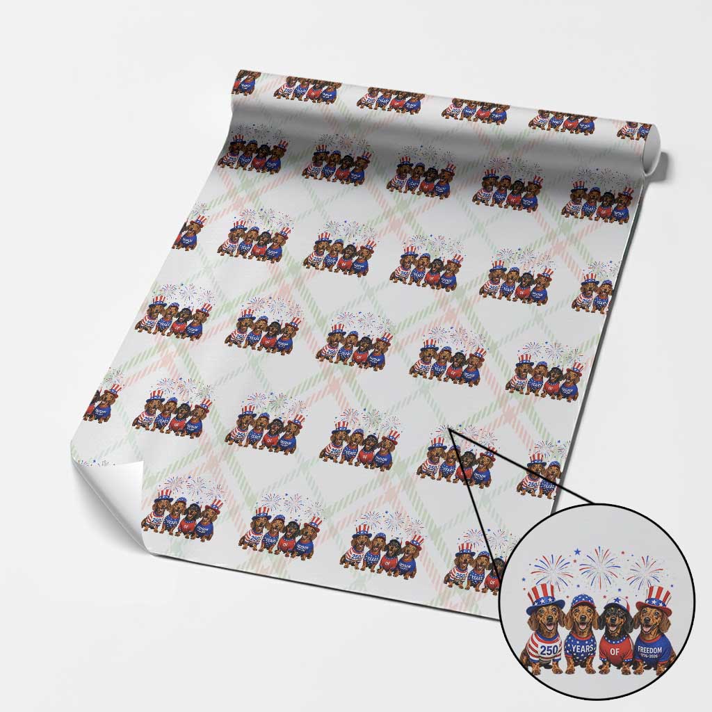 Vintage Patriotic Dachshund 250 Anniversary USA Wrapping Paper Roll Freedom 250 Years Weiner Dog Lovers Dad Mom
