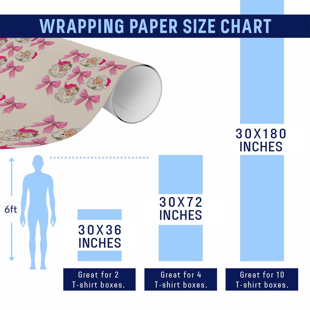 Vintage Pink Christmas Coquette Bow Wrapping Paper Roll Santa Claus Festive Xmas Vibe