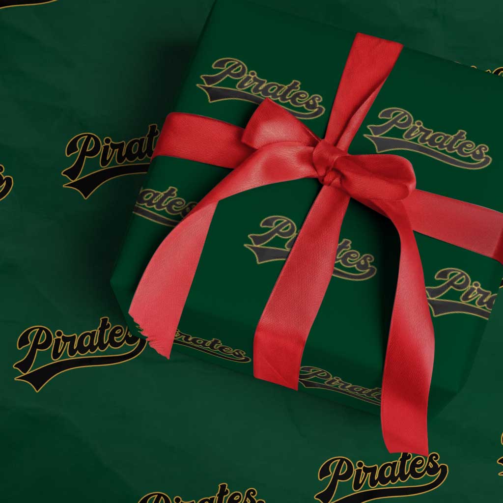 Vintage Pirates Wrapping Paper Roll Varsity Script Retro Sports Jersey Style Baseball Fans