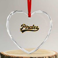 Vintage Pirates Heart Crystal Glass Ornament Varsity Script Retro Sports Jersey Style Baseball Fans