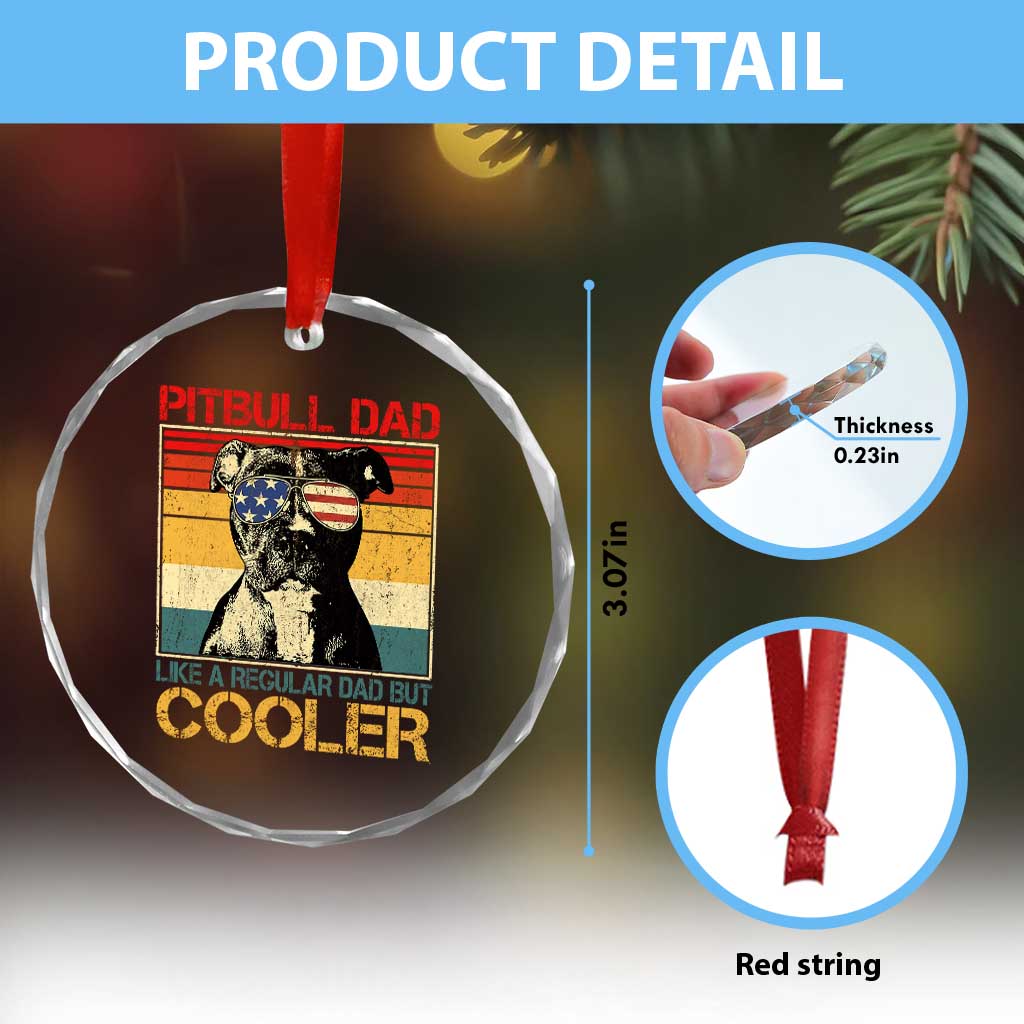 Vintage Pitbull Dad Crystal Glass Ornament Like A Regular Dad But Cooler - Wonder Print Shop