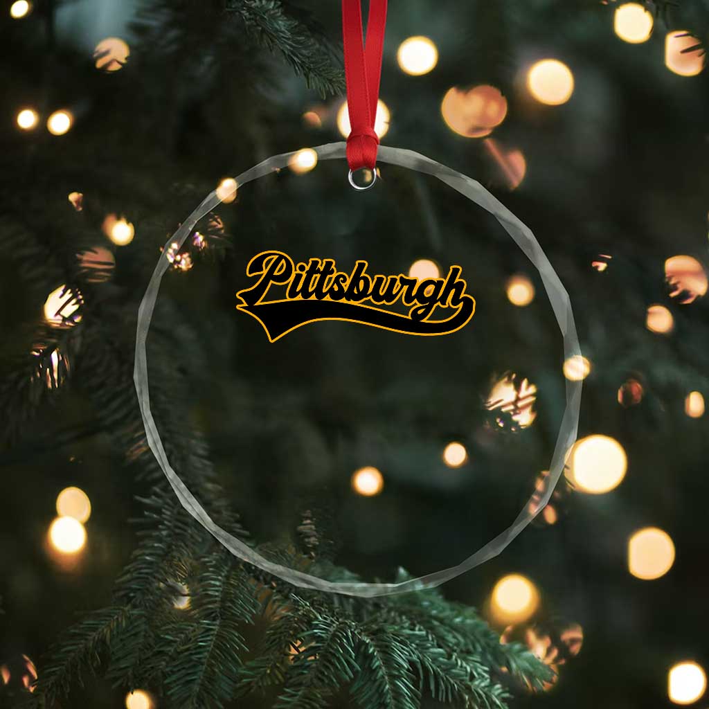 Vintage Pittsburgh Crystal Glass Ornament Varsity Script Retro Sports Jersey Style Baseball Fans