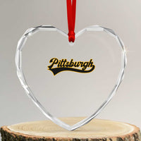 Vintage Pittsburgh Heart Crystal Glass Ornament Varsity Script Retro Sports Jersey Style Baseball Fans