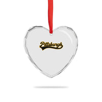Vintage Pittsburgh Heart Crystal Glass Ornament Varsity Script Retro Sports Jersey Style Baseball Fans