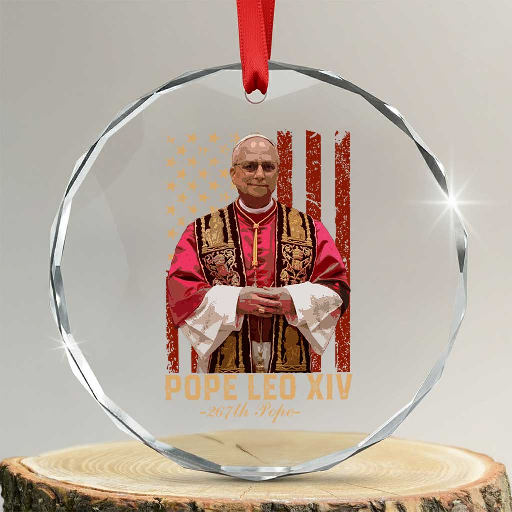 Vintage Pope Leo XIV Crystal Glass Ornament 267th Pope American Flag - Wonder Print Shop
