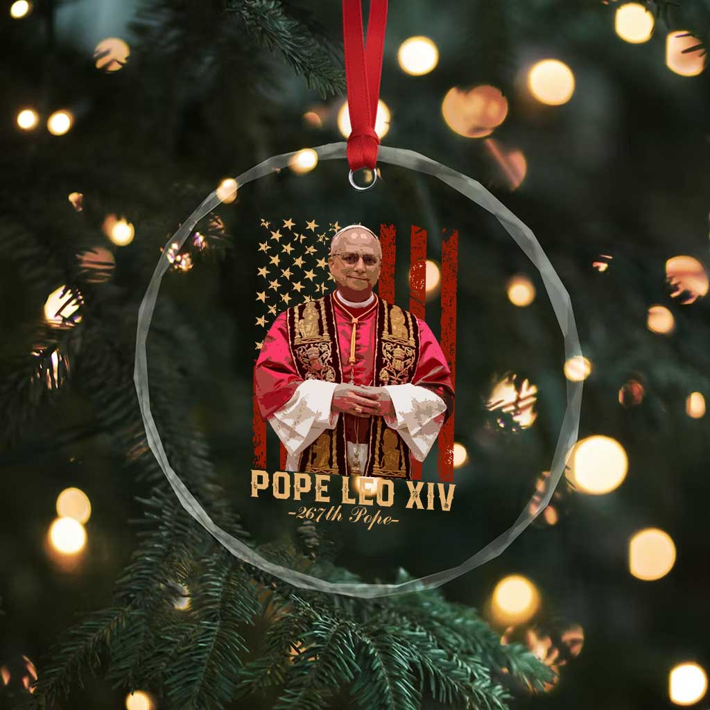 Vintage Pope Leo XIV Crystal Glass Ornament 267th Pope American Flag - Wonder Print Shop