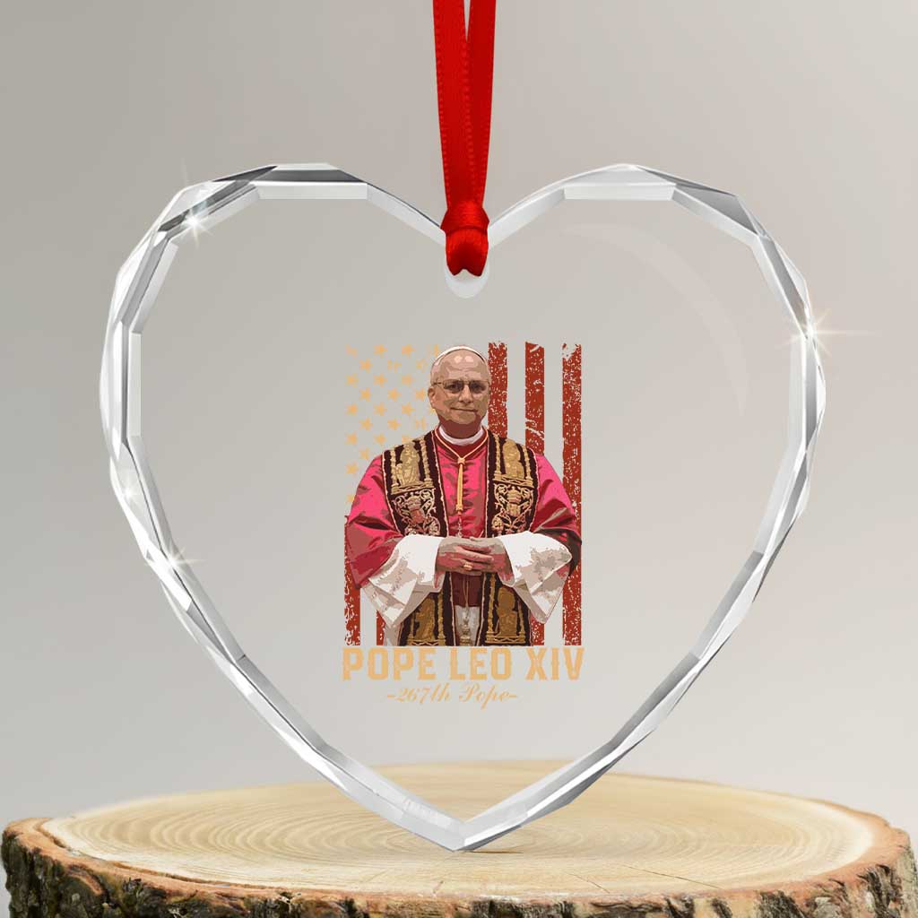 Vintage Pope Leo XIV Heart Crystal Glass Ornament 267th Pope American Flag - Wonder Print Shop