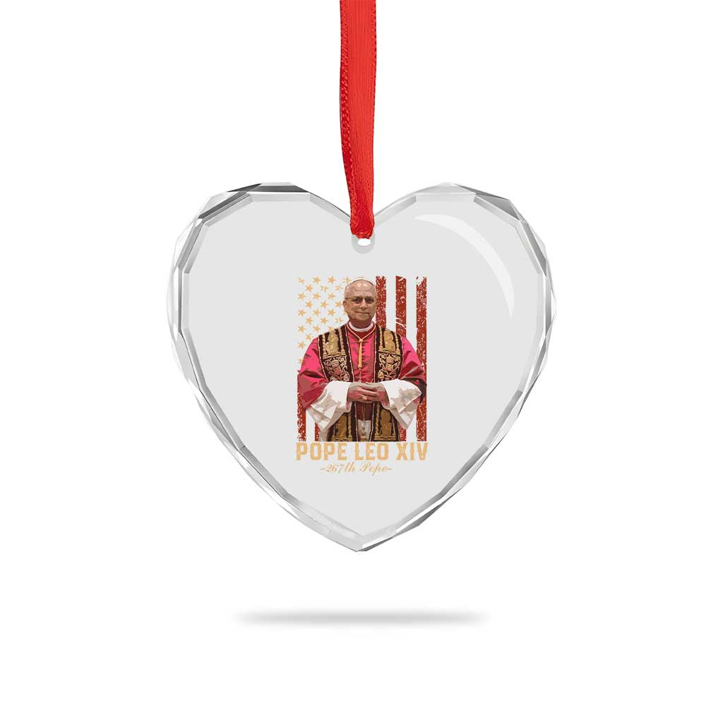 Vintage Pope Leo XIV Heart Crystal Glass Ornament 267th Pope American Flag - Wonder Print Shop