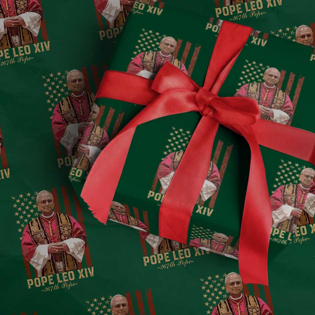 Vintage Pope Leo XIV Wrapping Paper Roll 267th Pope American Flag - Wonder Print Shop