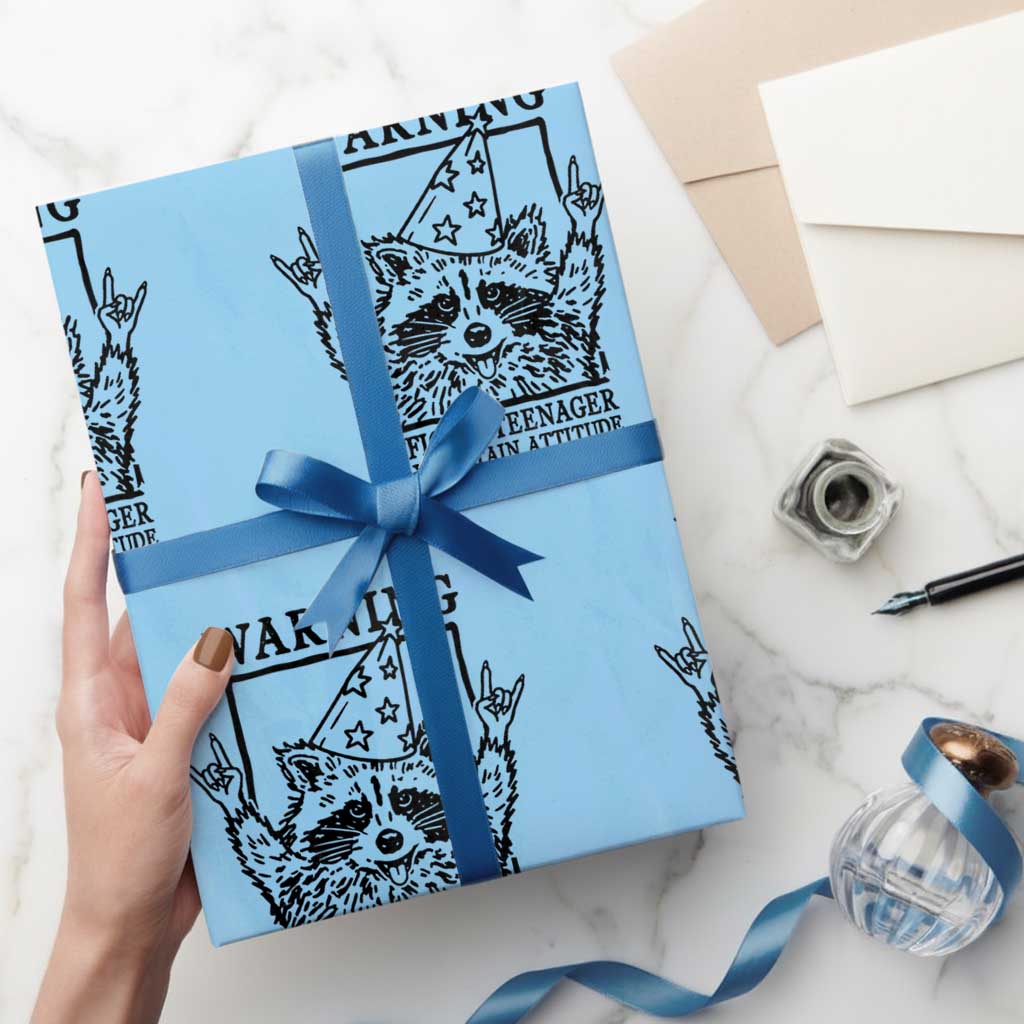 Vintage Raccoon 13th Birthday Wrapping Paper Roll 13 Year Old Official Teenager Gifts
