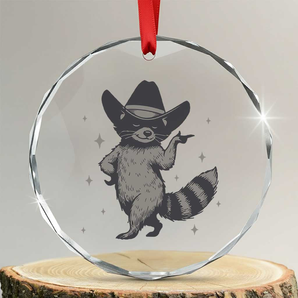 Vintage Raccoon Cowboy Crystal Glass Ornament Cowgirl Trash Panda Western Country TS10