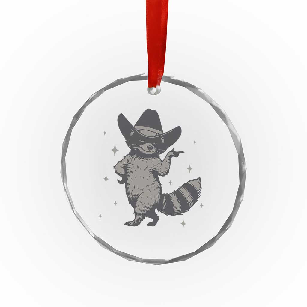 Vintage Raccoon Cowboy Crystal Glass Ornament Cowgirl Trash Panda Western Country TS10