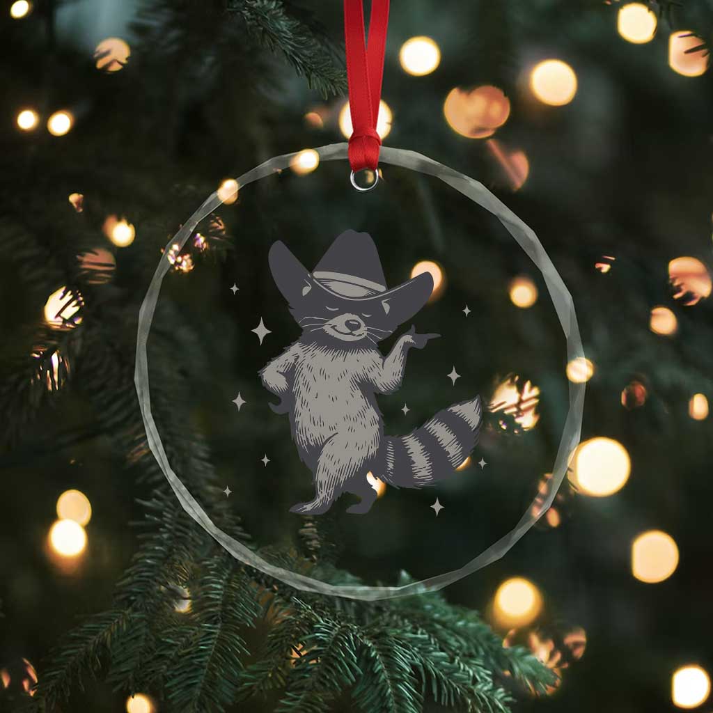 Vintage Raccoon Cowboy Crystal Glass Ornament Cowgirl Trash Panda Western Country TS10